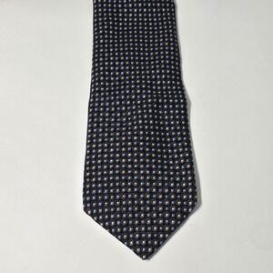 Kenneth Cole New York Mens Silk Necktie Black Blue Gold Geometric Pattern Tie